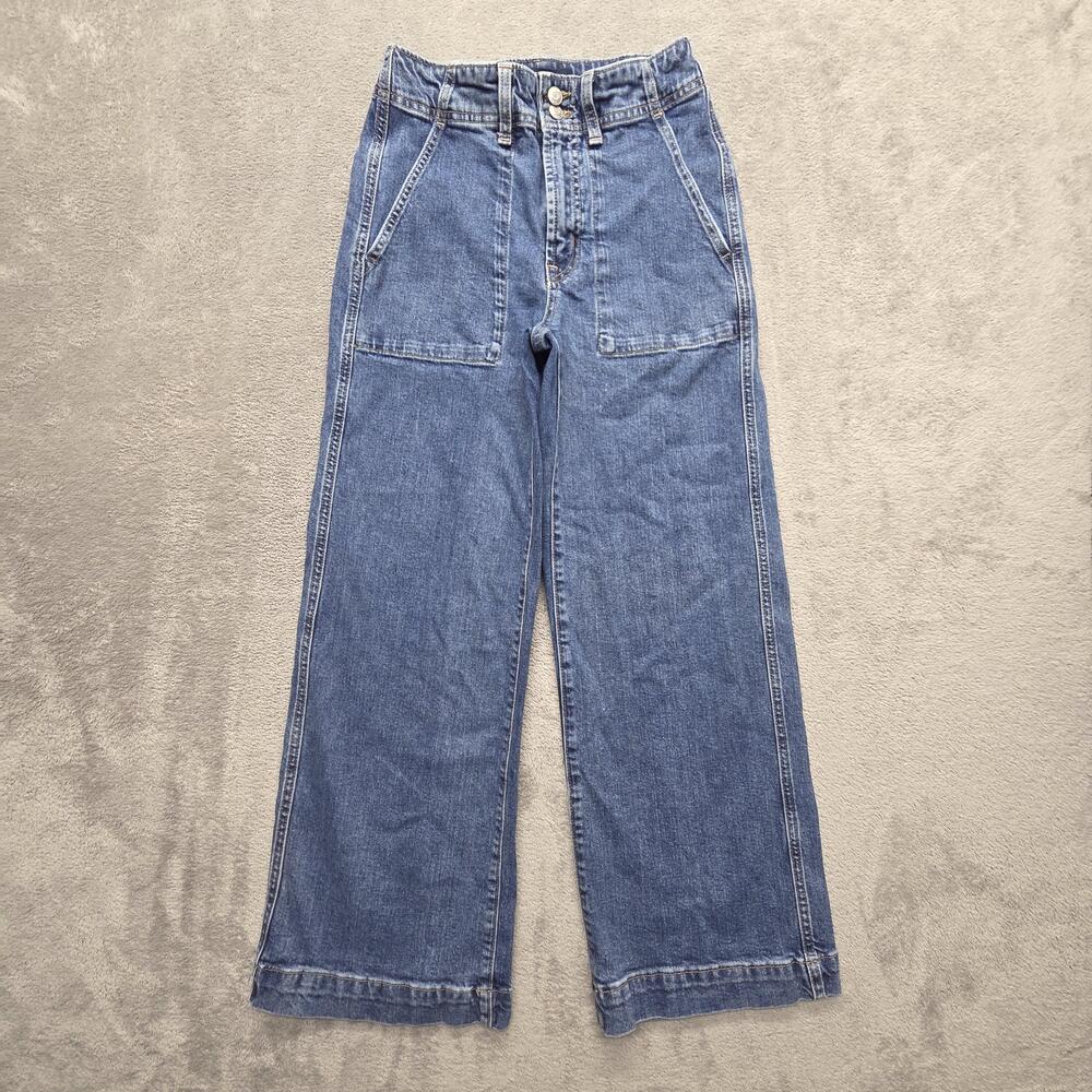 Gap Jeans Womens 00 Blue Medium Wash High Rise Wide-Leg Relaxed Stretch